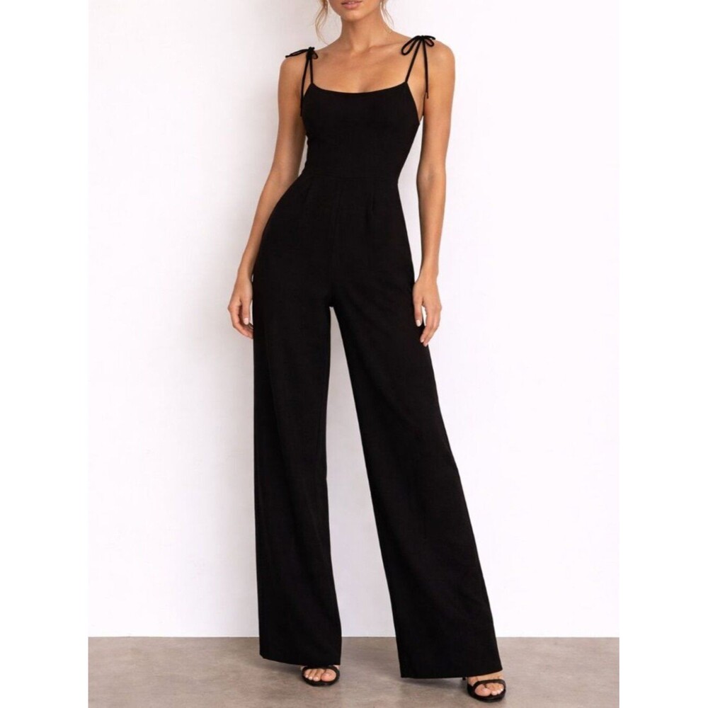 Tiger Mist Black Tie Strap Wide Leg Jumpsuit Sz Small Chic Minimalist NWT Party